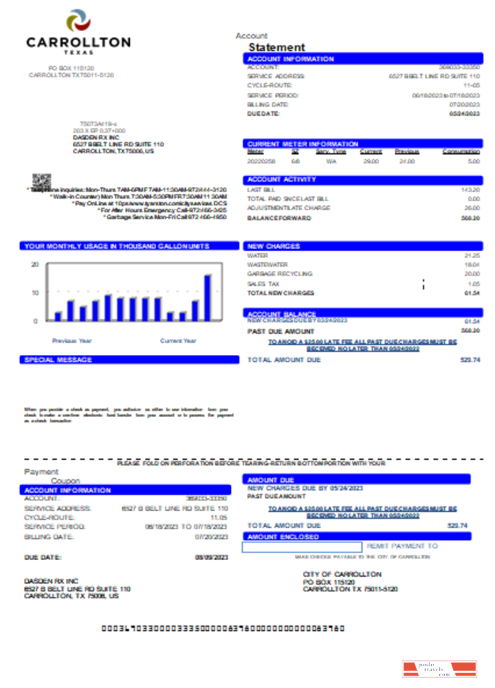 City of Carrollton utility business bill, SCR PSD template